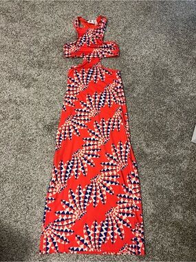 adidas Farm Rio Red and Blue Geometric Cut Out Maxi Dress